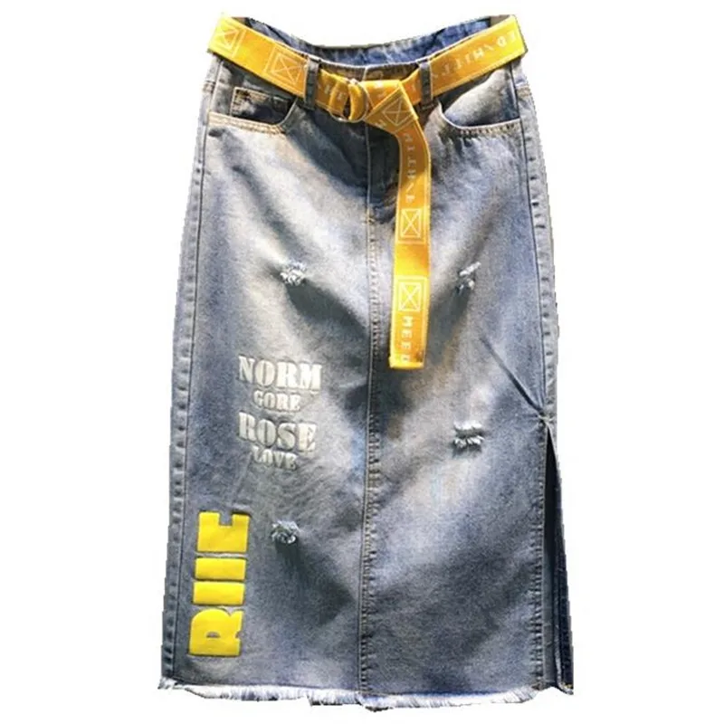 

jeans skirt women pencil denim skirts fashion summer 2018 hole new high waist split package hip skirt office lady
