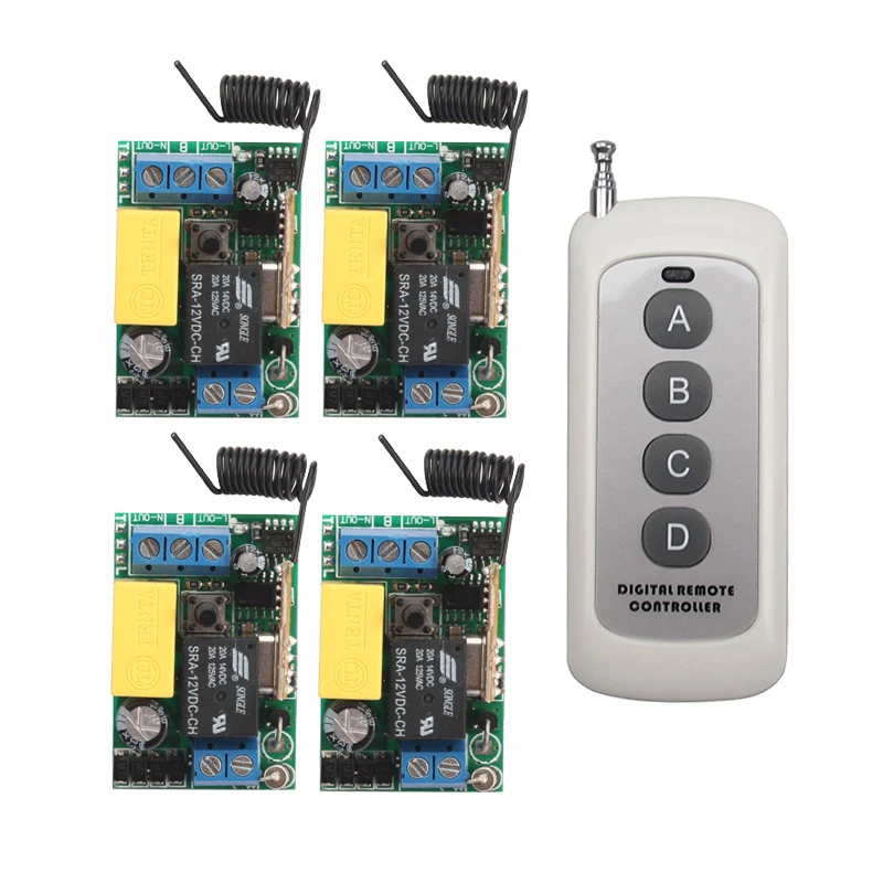 

AC 220V 110V 1CH Wireless Remote Control Switch System 4 Receiver & 4 Keys Remote 315mhz/433mhz