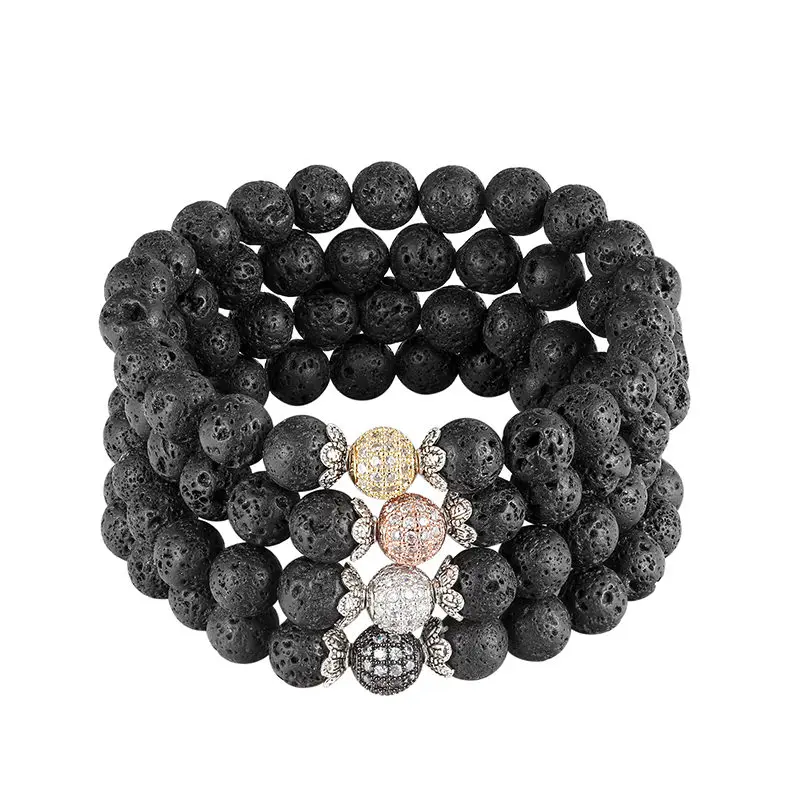 

LIVVY 2018 New Fashion High Quality Natural Stone Beads And Black CZ Men Ball Charm Bracelets Men Jewelry Gift AS237