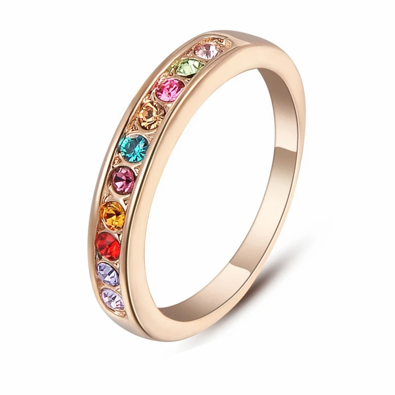 Rose Gold Color Rings for Women Fashion Colorful Austrian Crystal Jewelry Gift Ladies Wedding Ring Classic Style New | Украшения и