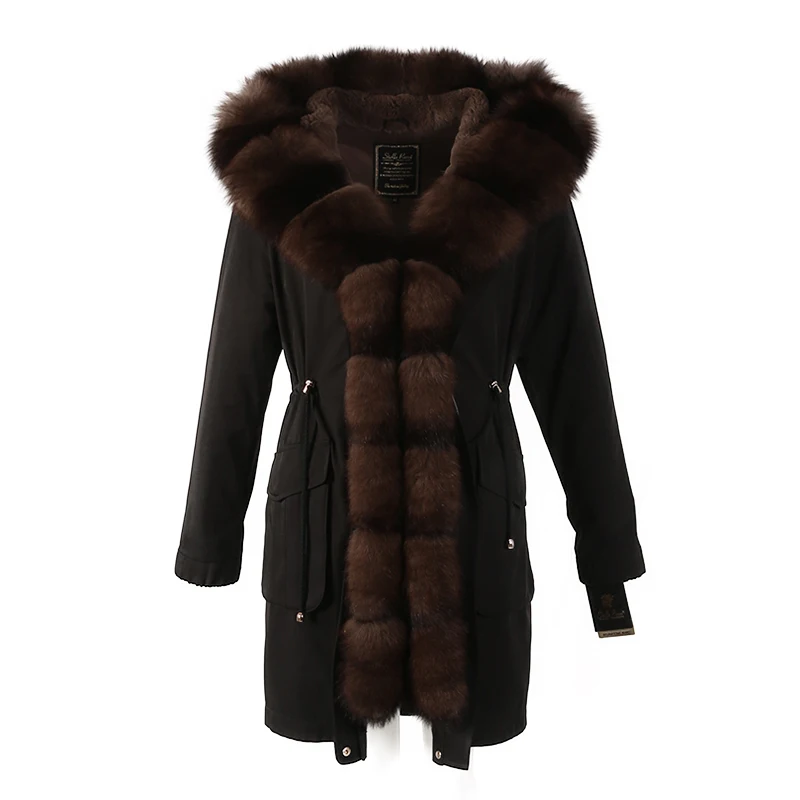 

Womens winter long parkas coat jacket fox raccoon fur collar detachable rabbit fur liner hooded black blue green brown 18021