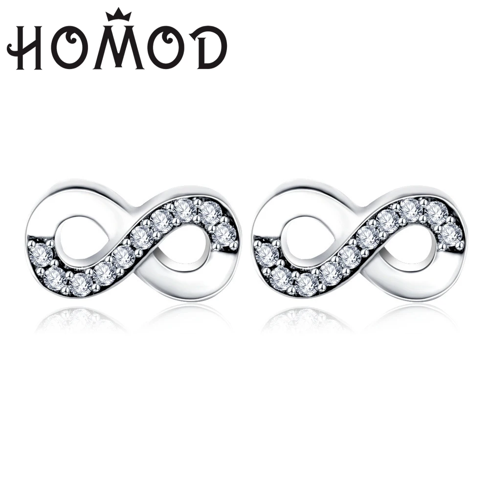 

HOMOD 2019 1 Pair Earring Fashion CZ Zircon Infinity Symbol Brand Stud Earrings Retail Delivery Women Wedding Jewelry