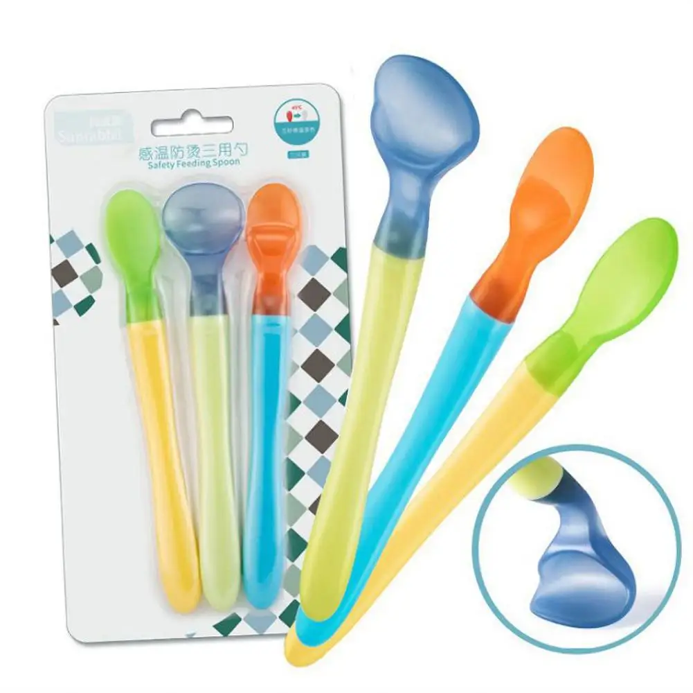 

3Pcs Infant Baby Safety Temperature Sensing Change Color Kids Feeding Tableware for baby care