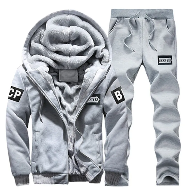 

NEW Tracksuit Men Sporting Fleece Thick Hooded Brand-clothing Casual Track Suit Men Jacket+pant Warm Fur Inside Sweatshirt M-4XL