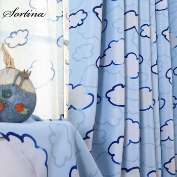 

Bedroom Blackout Pink Curtains Window Short Door Roman Children Curtain Ready for Living Room Cartoon Cloud Printing Drapes