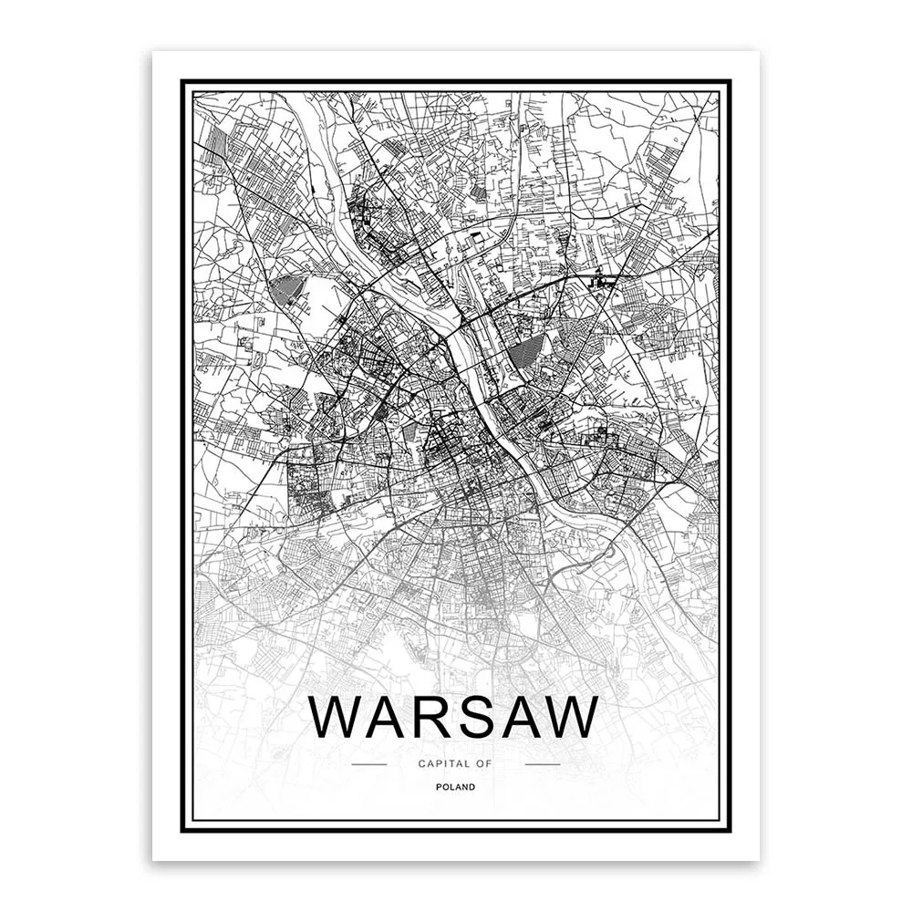 Черно-белая карта городов мира Лас-Вегаса, Toronto, постеры, принты, скандинавские, для гостиной, домашнего декора, настенные художественные картины, картины на холсте - Цвет: WARSAW