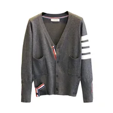 3 цвета полосы Женский вязаный кардиган пальто осень зима Повседневный v-образный вырез длинный рукав свитер связанный крючком пальто женские топы