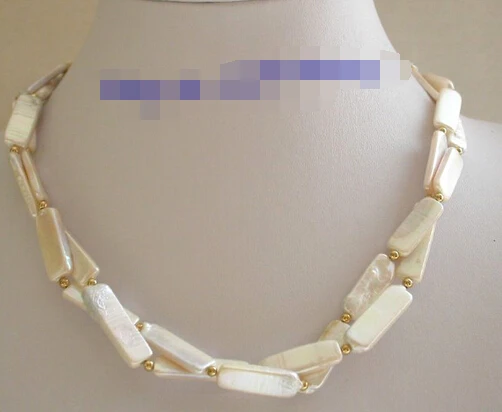 

huij 002414 stunning 2strands white big 25mm baroque rectangle freshwater pearls necklace