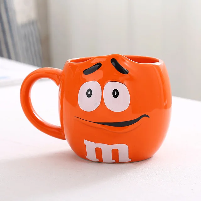 Caneca M& M Bean, большая емкость, кофейная чашка, для завтрака, молока, чая, чашка с ложкой, керамическая, для питья, 680 мл - Цвет: Оранжевый