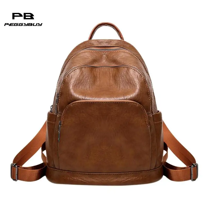 2018 Retro las mujeres bolsos de cuero suave de la PU Mochila bolsos de hombro Mochila para mujeres mujer Mochila Negro Bolso femenino Mochila