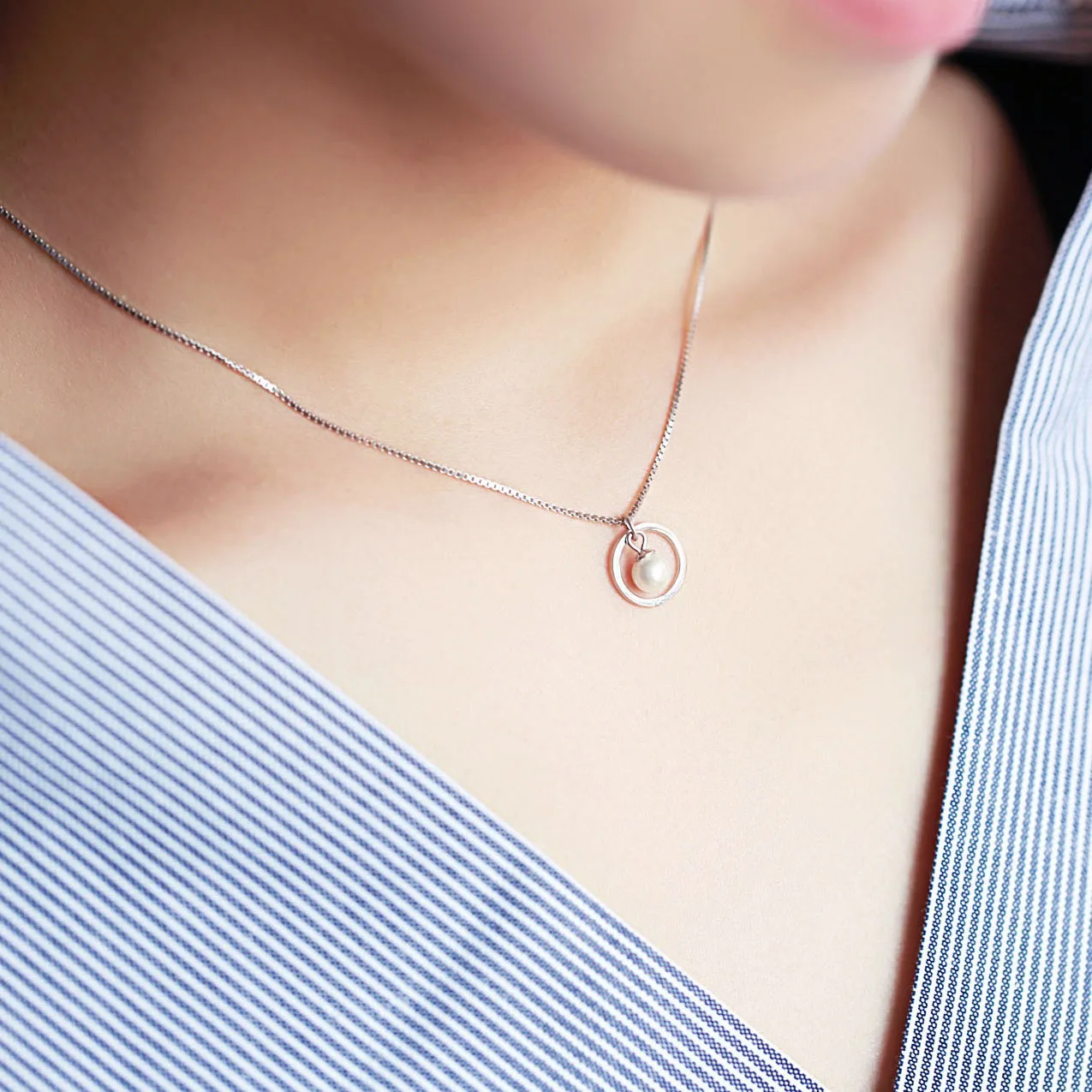 circle pearl women 100% 925 Sterling silver nacklace Jewellery Clavicle chain pendant charms