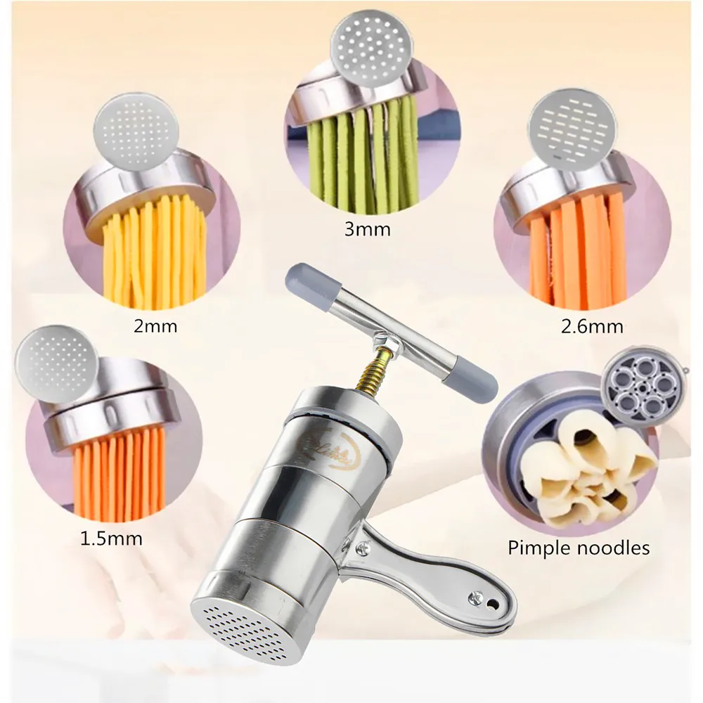 Stainless Steel Manual Noodles Press Machine Pasta Maker with 5 Mould