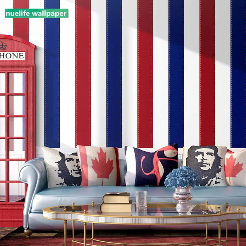 

American style red and blue vertical stripes wallpaper bedroom kids room living room kindergarten TV sofa background wallpaper