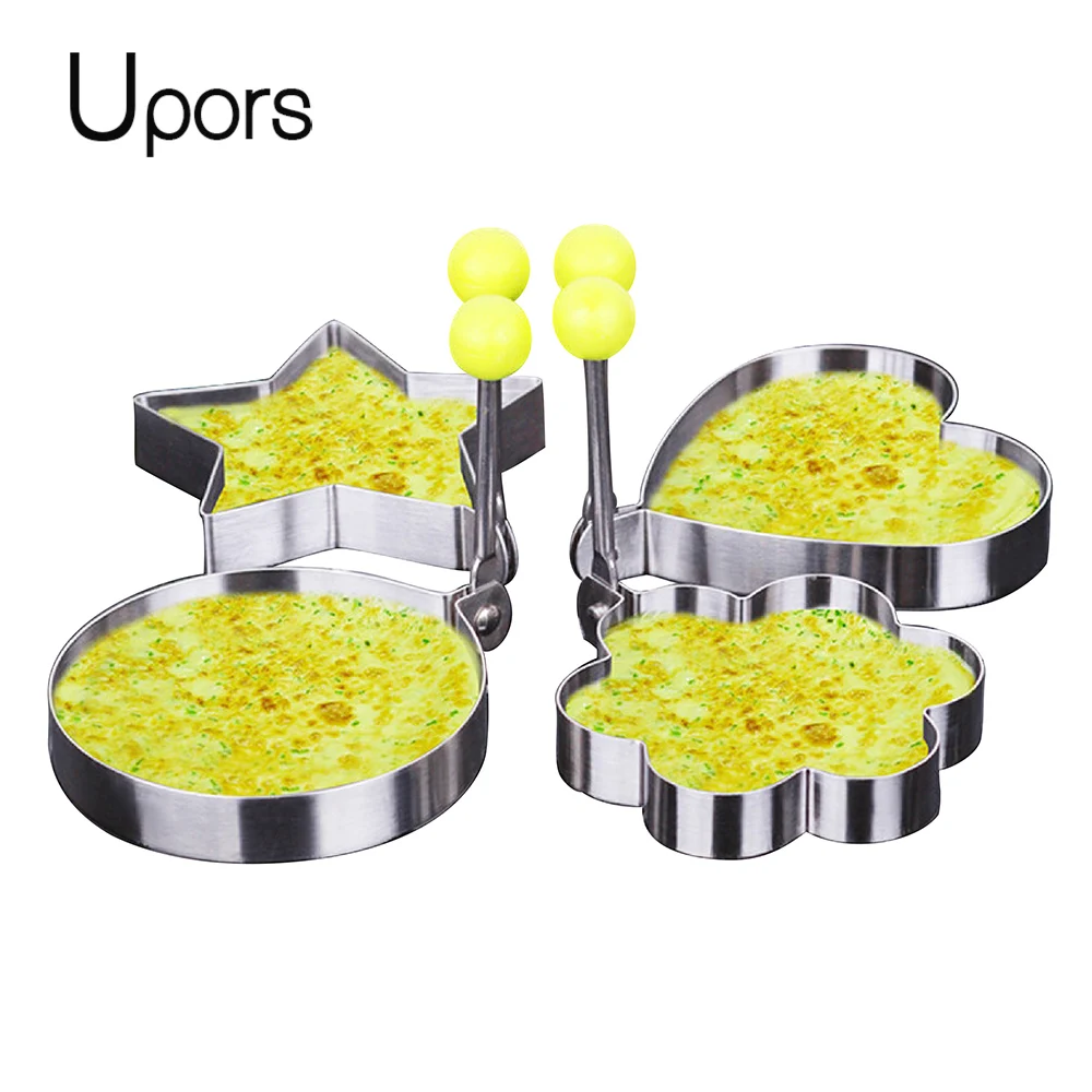 

UPORS 4pcs Egg Mold Pancake Rings 304 Stainless Steel Form Omelette Eggs Frying Mold Egg Shaped Breakfast Kitchen Tool