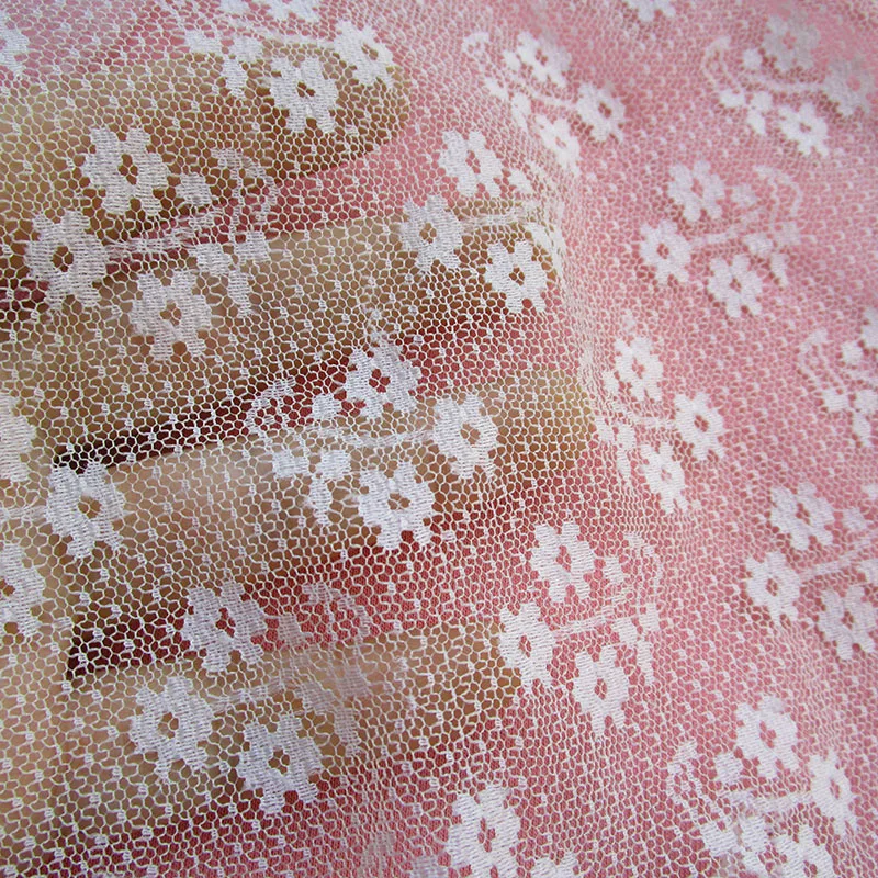 

French Flowers White Wedding dress Lace Fabric African High Quality Transparent Veil Tulle Mesh Fabric Sewing Curtain Adornment