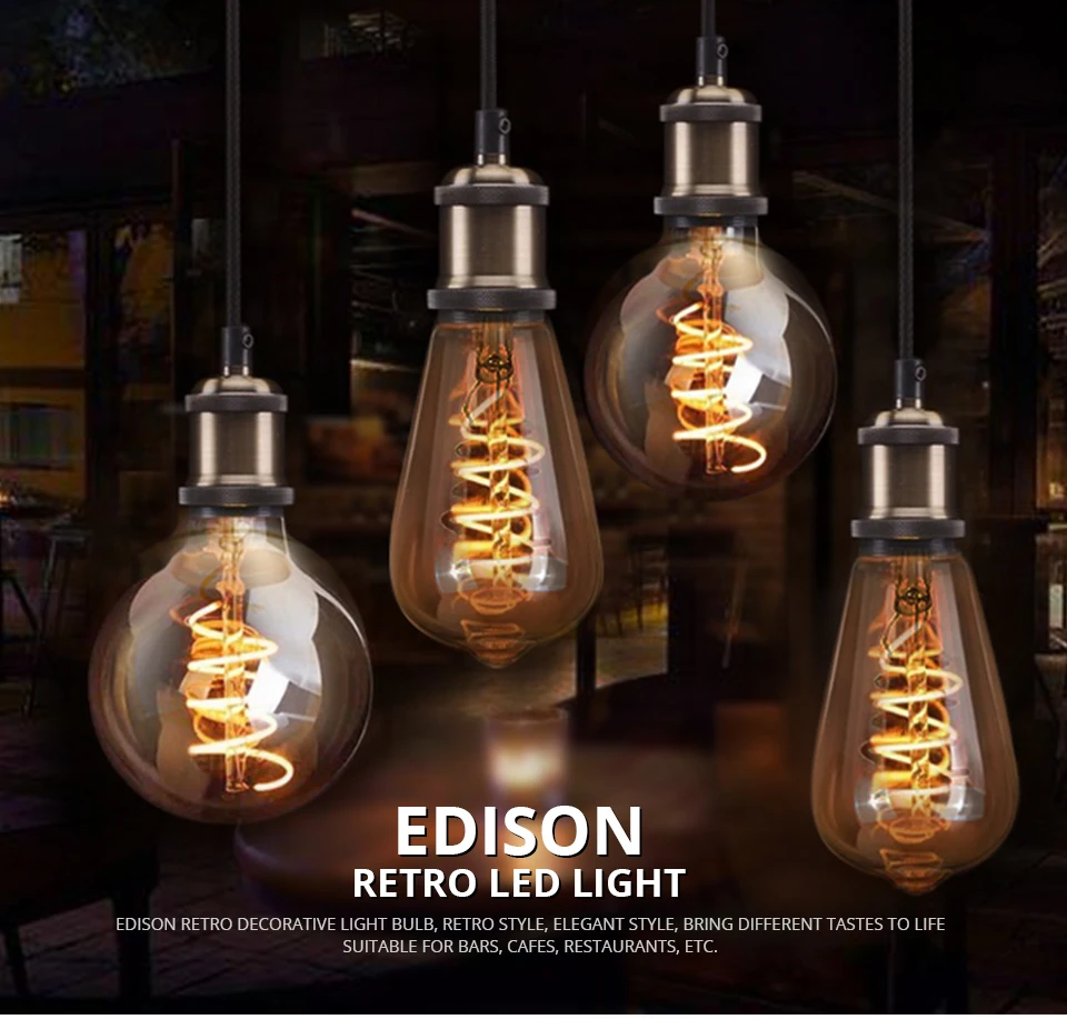 Ретро Edison лампы накаливания 3 W 85-265 V ампулы светодиодный E27 Винтаж антикварная Эдисон лампочка A60 ST64 G80 G95 2200 K