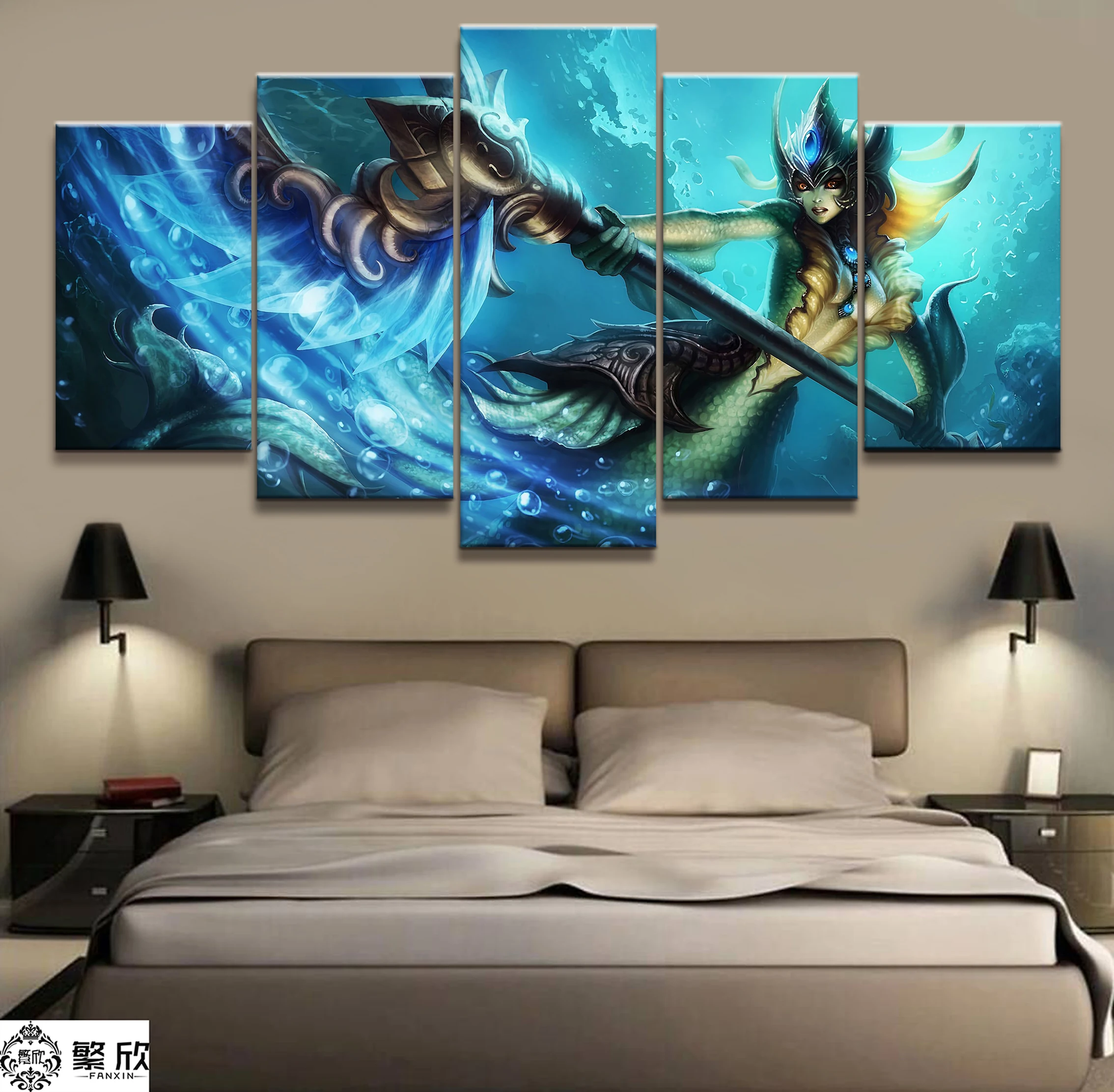 

5 Panel LOL League of Legends Nami Game Canvas Printed Painting For Living Room Wall Art Decor HD Picture Artworks Poster