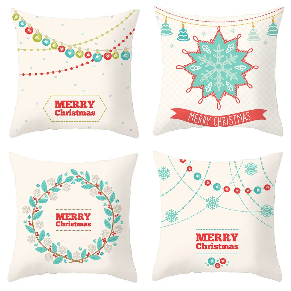 

Merry Christmas Polyester Cushion Cover Snowflake Pattern Soft Pillowcase for Living Room Sofa Bedroom Home Festival Decor 45x45