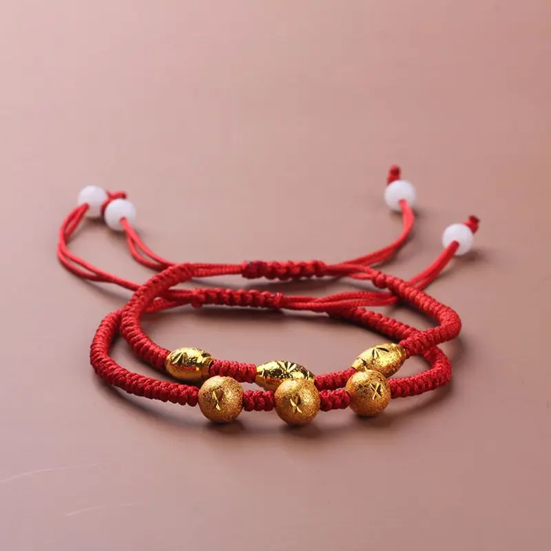 

Handmade Kabbalah Red String Evil Eye Protection Three Lucky Gold Beads Bracelet