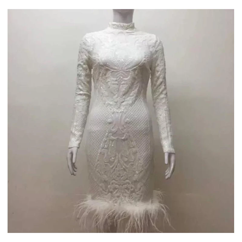 white feather midi dress