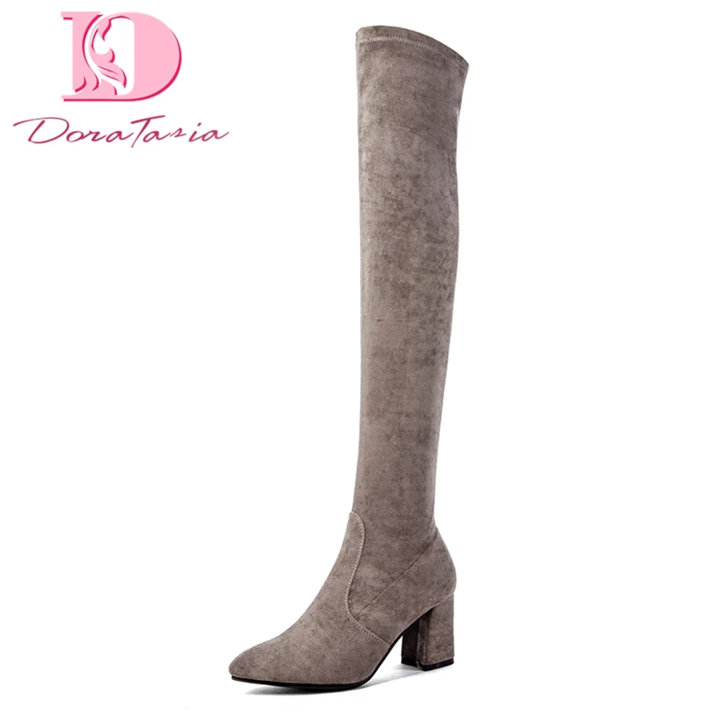 

DoraTasia top quality large Size 32-43 Women's Shoes Woman popular high heels over knee Boots autumn winter fashion shoes