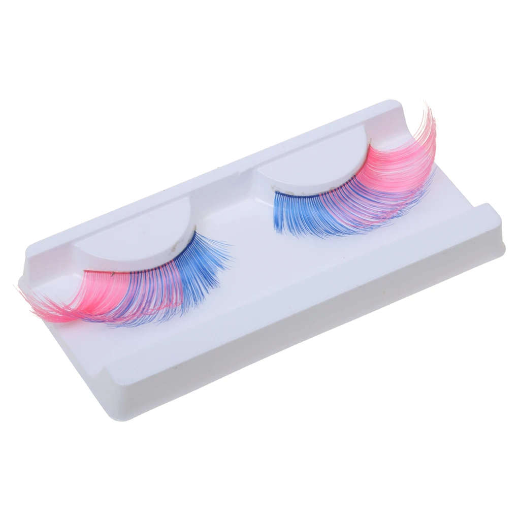 1 Pair Long Exaggerated False Eyelashes Costume Party Halloween Blue+Pink Look Bright & Attractive Made Of Soft Fiber