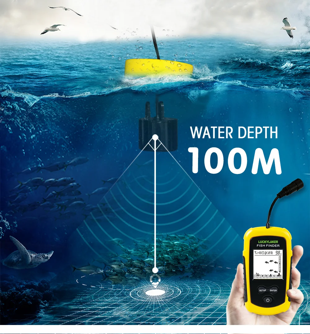 Inventor de Peixes Sonar para Pesca Fishfinders para Caiaque Sorte Portátil Sonar Fishfinder Cabo Barco Lago Gelo 15 Cheap Localizadores de peixe