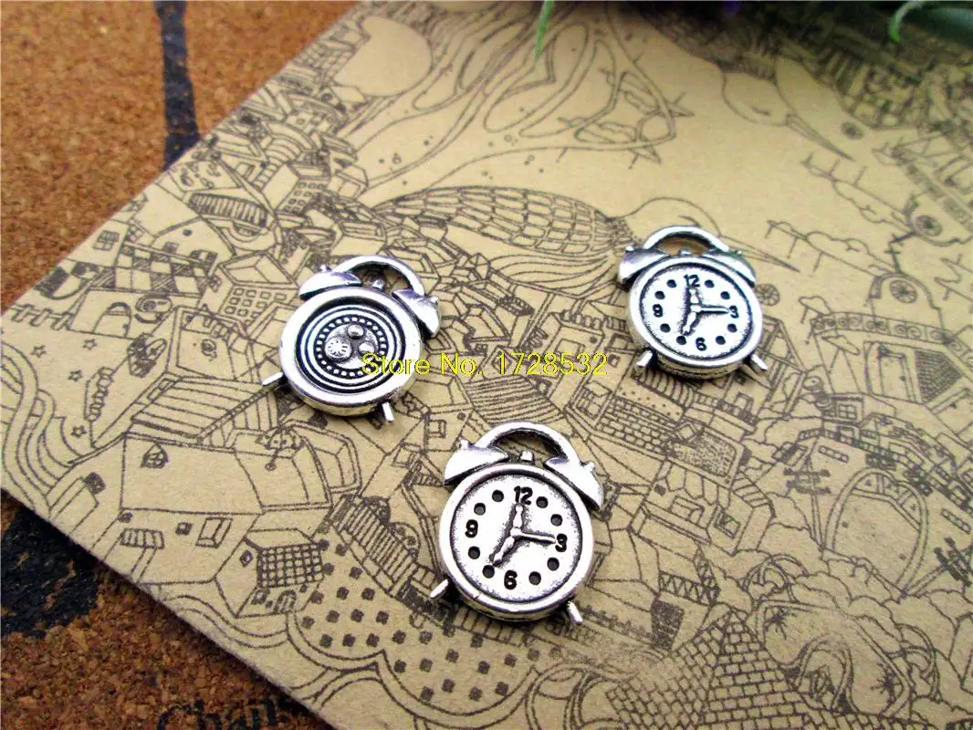 

15pcs alarm clock Charms Antiqued Silver Tone alarm clock charm pendants 18x14mm