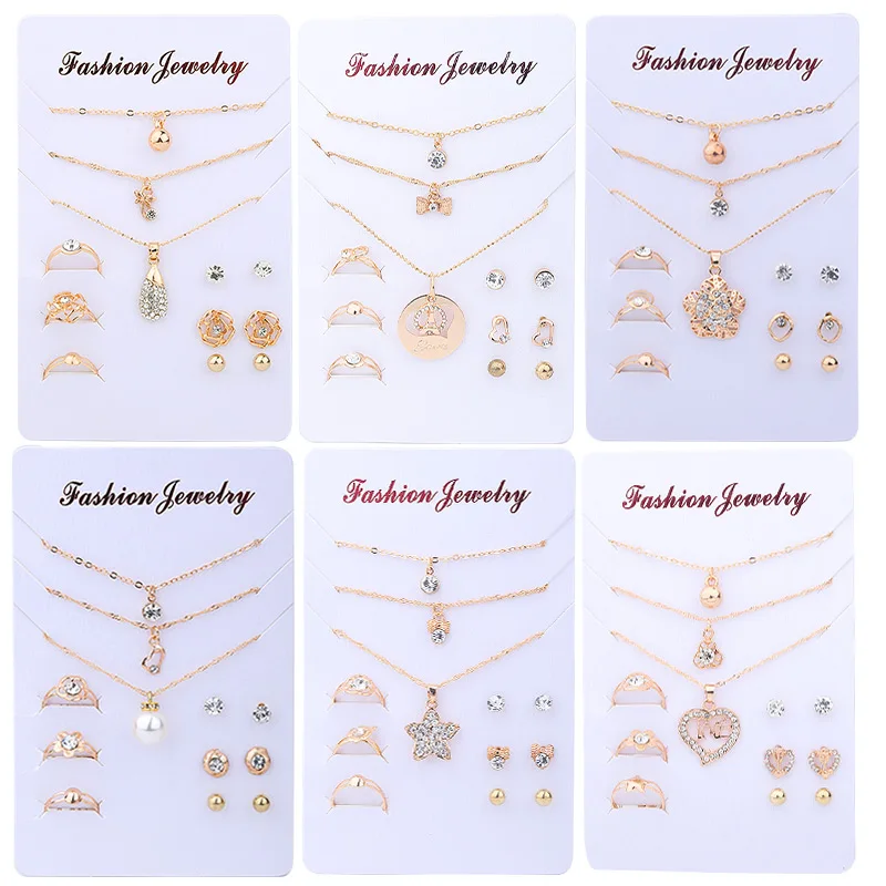 

2019 Fashion Wedding Jewelry Sets for Women Luxury Gold Crystal Stud Earrings Love Pendant Necklaces Set Gifts NE+BR+EA+RI