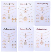 Модные свадебные ювелирные наборы для женщин Роскошные золотые Кристальные серьги-гвоздики любовь кулон ожерелья набор подарки NE+ BR+ EA+ RI