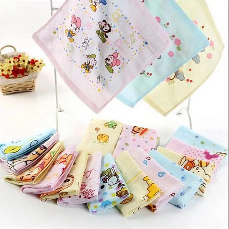 

High Quanlity Hand Towel -5 pc/lot 100% Cotton Baby Towel Soft Kids Face Towel 26*26cm 2 Layers Gauze Printed Muslin Towel Brand