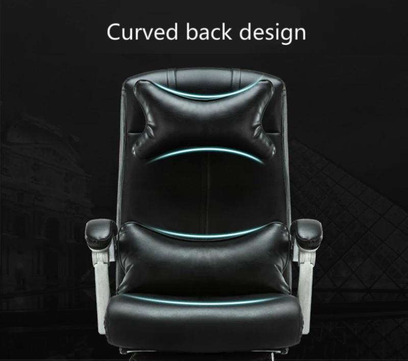 PU Office Boss Chair Lifted Rotated Household Computer Chair Reclining with Footrest Massage Swivel Chair Linkage Armrest