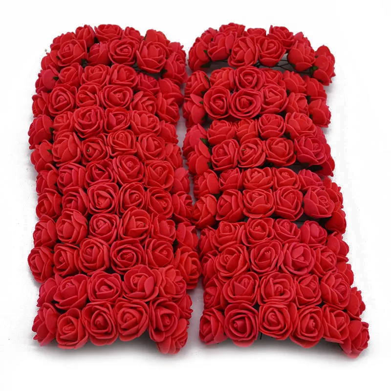 144 шт пенный плюшевый мишка, роза, украшение из ПЭ пены, голова розы, искусственные цветы, изготовленные вручную свадебные украшения, скрапбукинг, Подарочная коробка, сделай сам, венок - Цвет: Red
