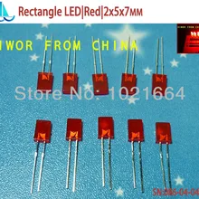 200 шт./лот) прямоугольник 2x5x7 мм 2*5*7 мм Прямоугольник светодиодный красный светодиод