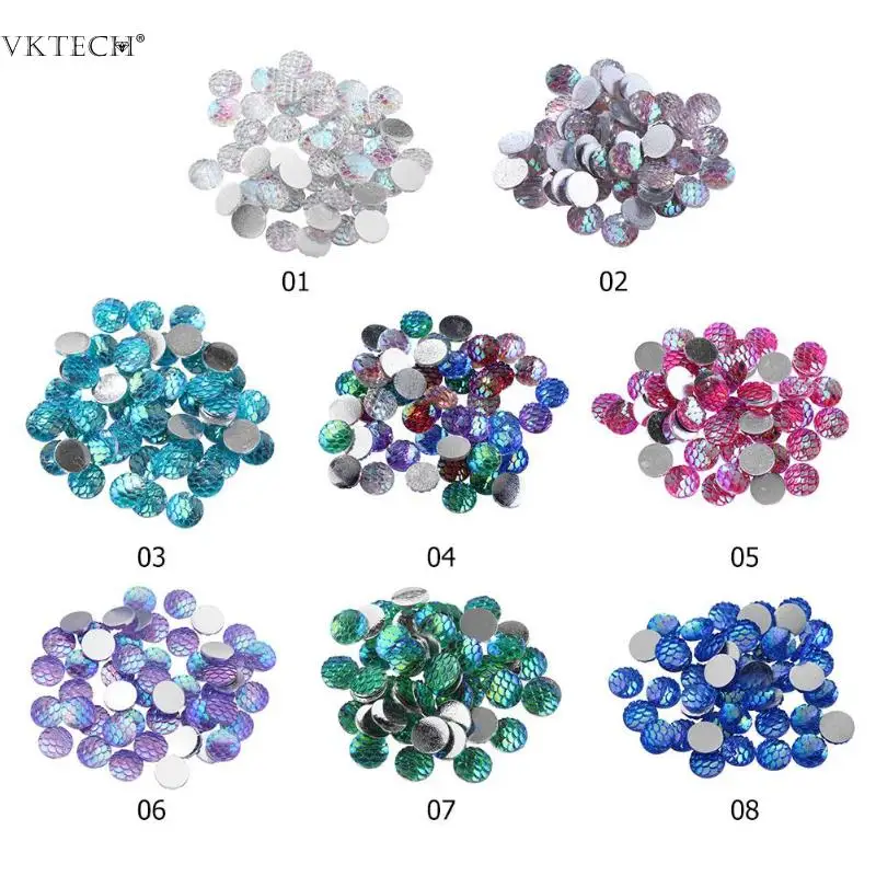 

50pcs/Lot 10mm Glitter Resin Round Fish Scale Rhinestones Charms Fittings for DIY Jewelry Crafts Arts Decorative 8 Color Styles