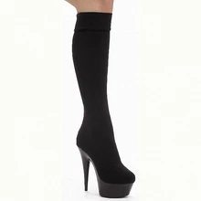 Кожаные сапоги-чулки на очень высоком каблуке 15 см платформа японский стиль обувь для выступлений на сцене большие размеры высота до колена женские сапоги