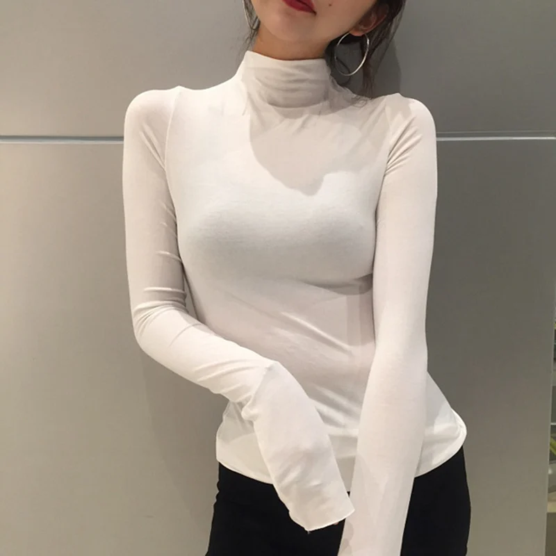 

2018 Fashion Slim T-shirt Turtleneck T Shirts Long Sleeve Black T-shirts