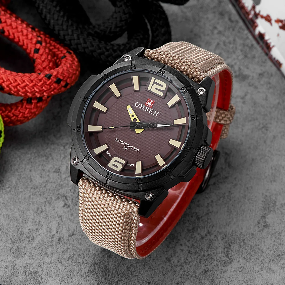

NEW Arrival Fashion OHSEN Male Waterproof Business Dress Watch Men Leather Canvas Strap Watch Relogio Analog Quartz Wristwatches