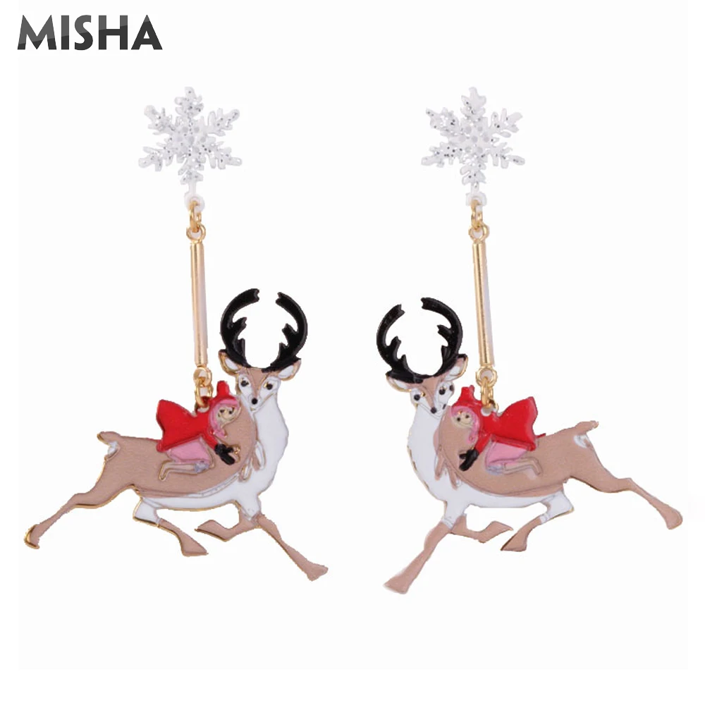 MISHA, шикарные серьги-гвоздики для женщин, снежинки, лось, дизайн, рождественский подарок, серьги для дам, очаровательные ювелирные изделия L729