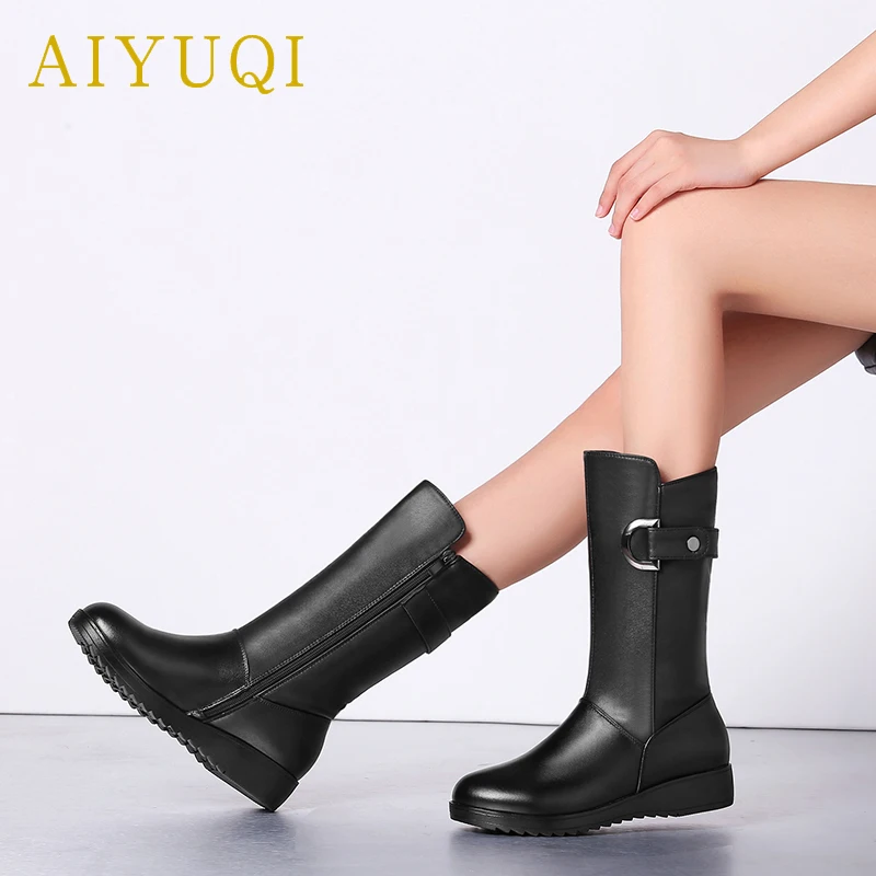 AIYUQ/женские зимние ботинки из натуральной кожи большие размеры 41 42 43 женские