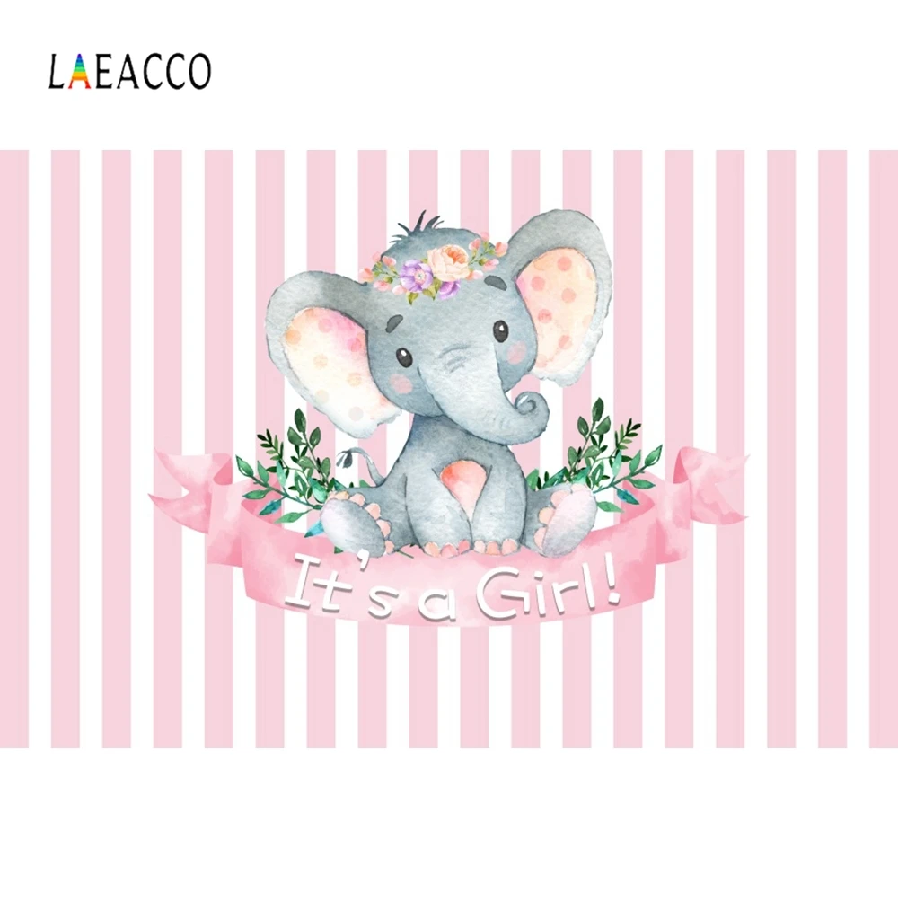

Laeacco Elephant Baby Shower Stripe Pink Backdrops Photography Customized Party Decor Photographic Backgrounds For Photo Studio