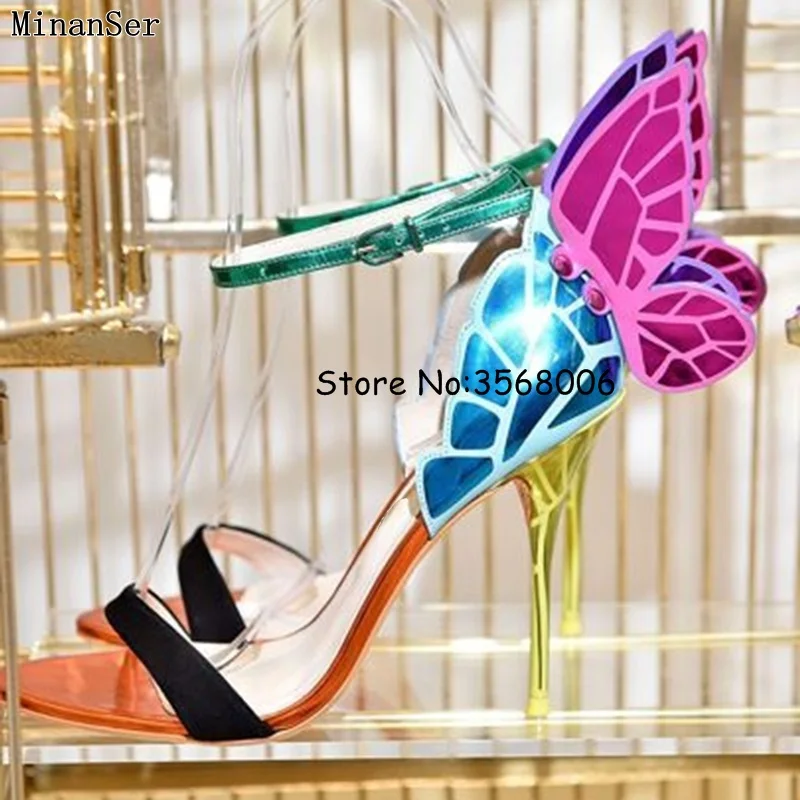Новейшая модель; кожаные босоножки с металлической вышивкой; туфли-лодочки с крыльями ангела; Свадебная обувь; босоножки на высоком каблуке с ремешком вокруг щиколотки и бабочкой; модельные босоножки - Цвет: picture 2