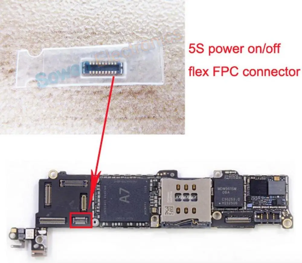 

10pcs/lot J2 FPC connector for iPhone 5S 5C power Button Flex Cable on/off fpc connector on motherboard board
