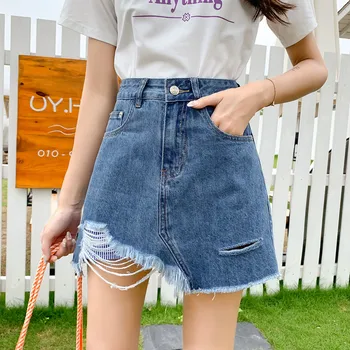 

woman summer 2019 new large size women's short skirt fat sister denim skirt