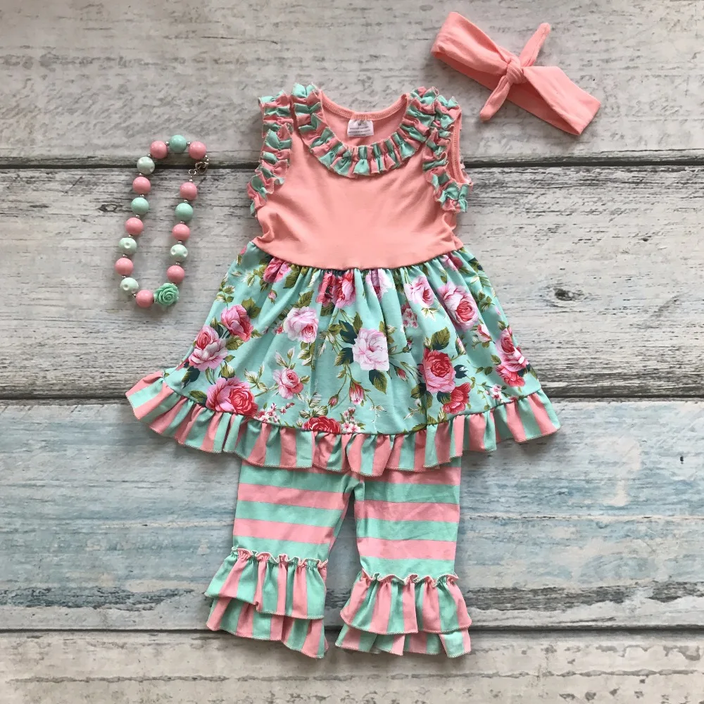 capri spring summer baby girls ruffles coral floral sleeveless clothing