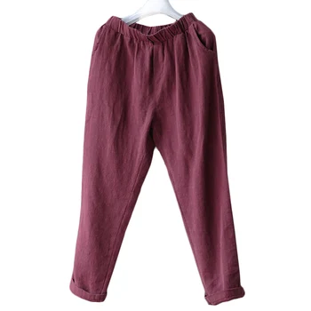 

Women literary fan Cotton linen Pants 2019 Spring Summer New Loose Casual Nine Pants Womens linen Plus size Harem Pants 5XL F40