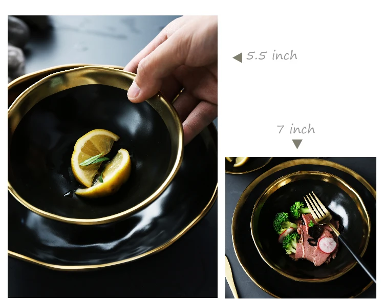 1 шт. Минималистичная обеденная чаша черного золота Керамическая пиала для риса с золотым краем столовая посуда суп лапша декоративная чаша
