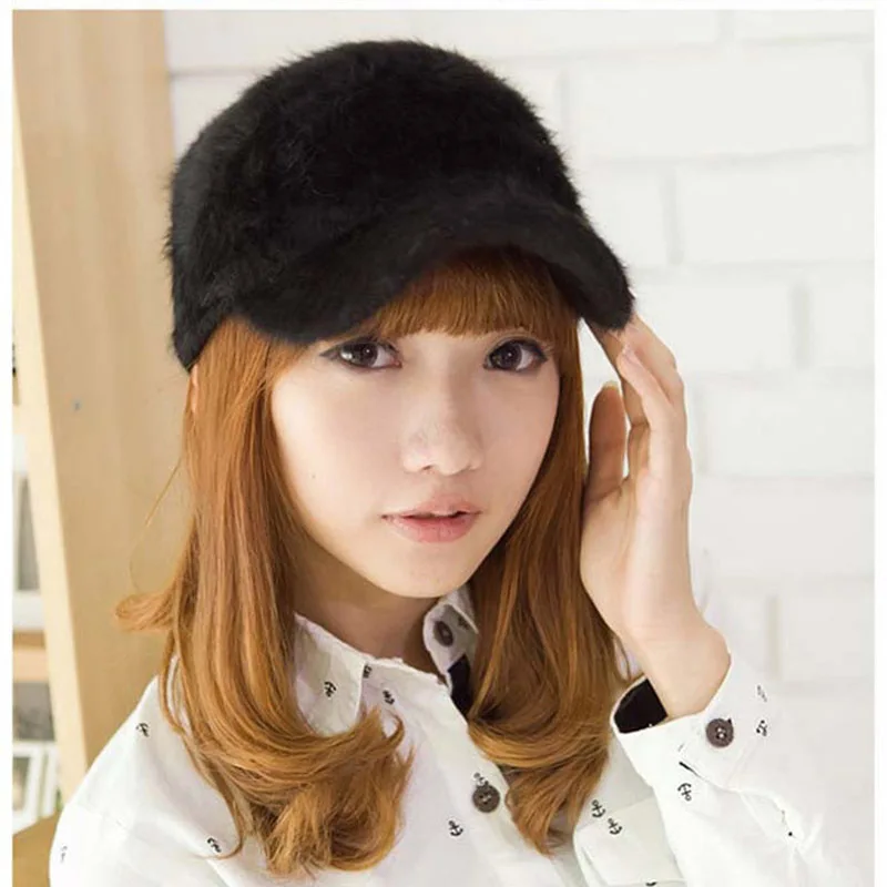 

Snapabck Hats Solid Color Baseball Caps Rabbit Hair Adjustable Hats For Women Cap Animal Fur Winter Female Hat Free Shipping