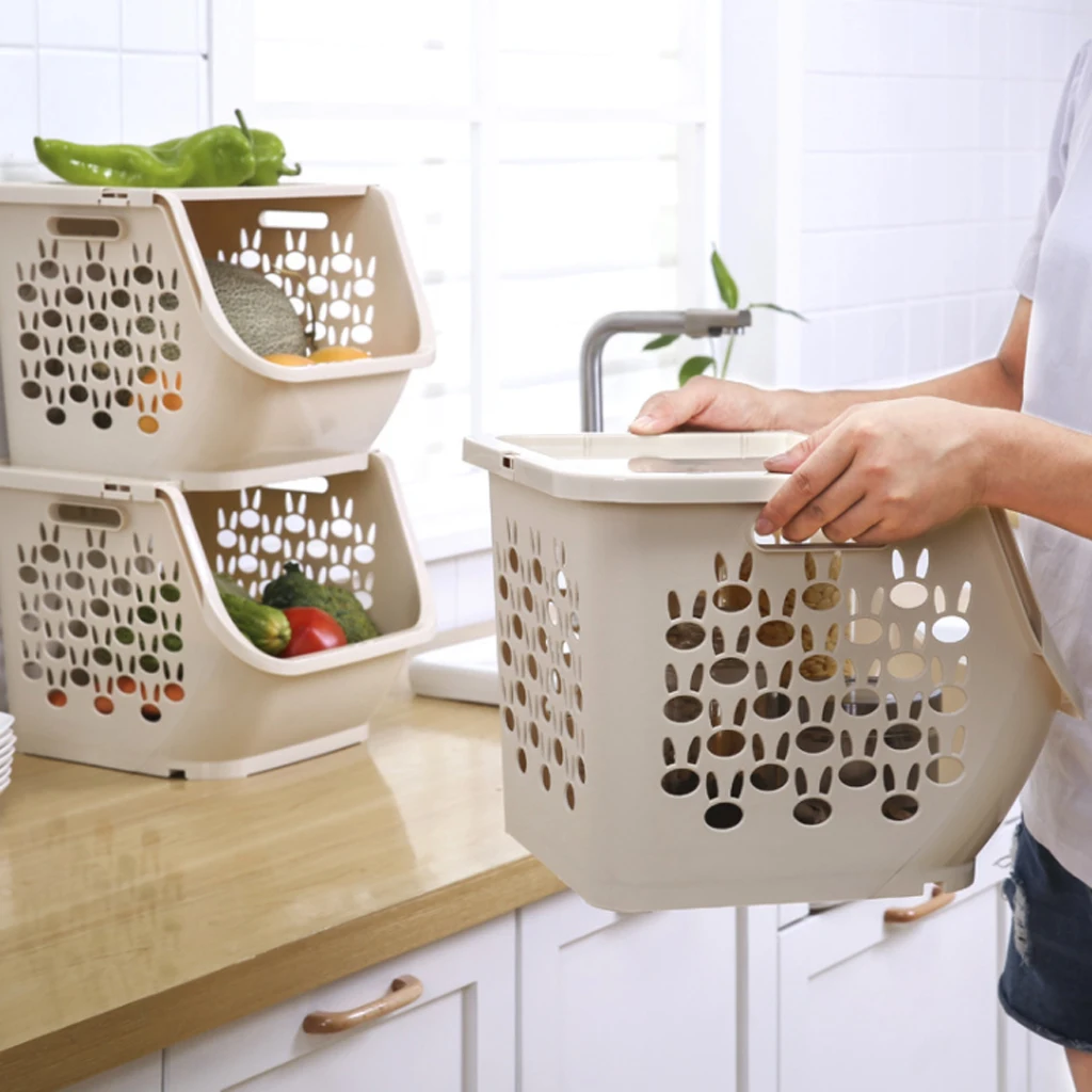 Billig Heißer Verkauf Küche Lagerung Korb Kunststoff Multi funktionale Hohl Gemüse Obst Racks mit Abdeckung Lagerung Korb für Organisatoren