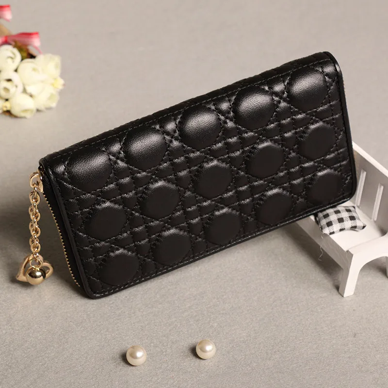 

Fashion Womens Wallets and Purses Clutch Ling Grid Embossed Long Female Zipper Wallet Black Cute Coin Purse Card Holder New 2019